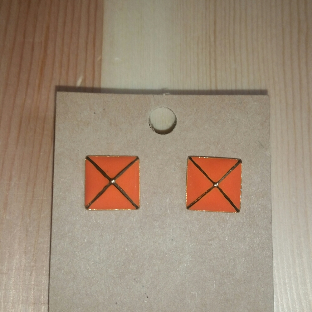 Kate Spade Gold/Orange Enamel Stud Earrings